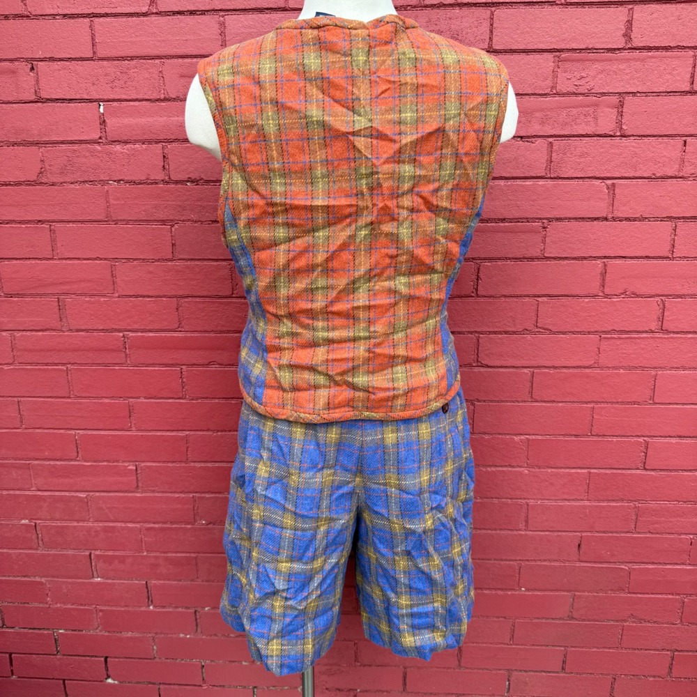 Vintage 80s Liz‎ Claiborne Liz Sport Plaid Wool Blend Vest & Shorts Set Tratan - Picture 5 of 10